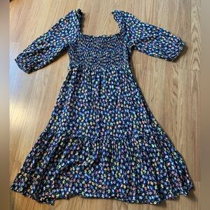 GAP maternity Black Smocked Midi Dress with Multicolor Floral Print size medium